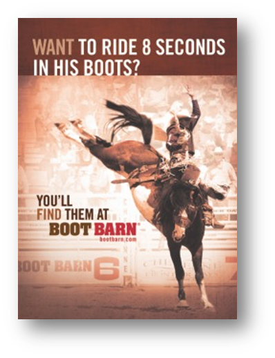 Boot Barn rodeo campaign poster — ride 8 seconds
