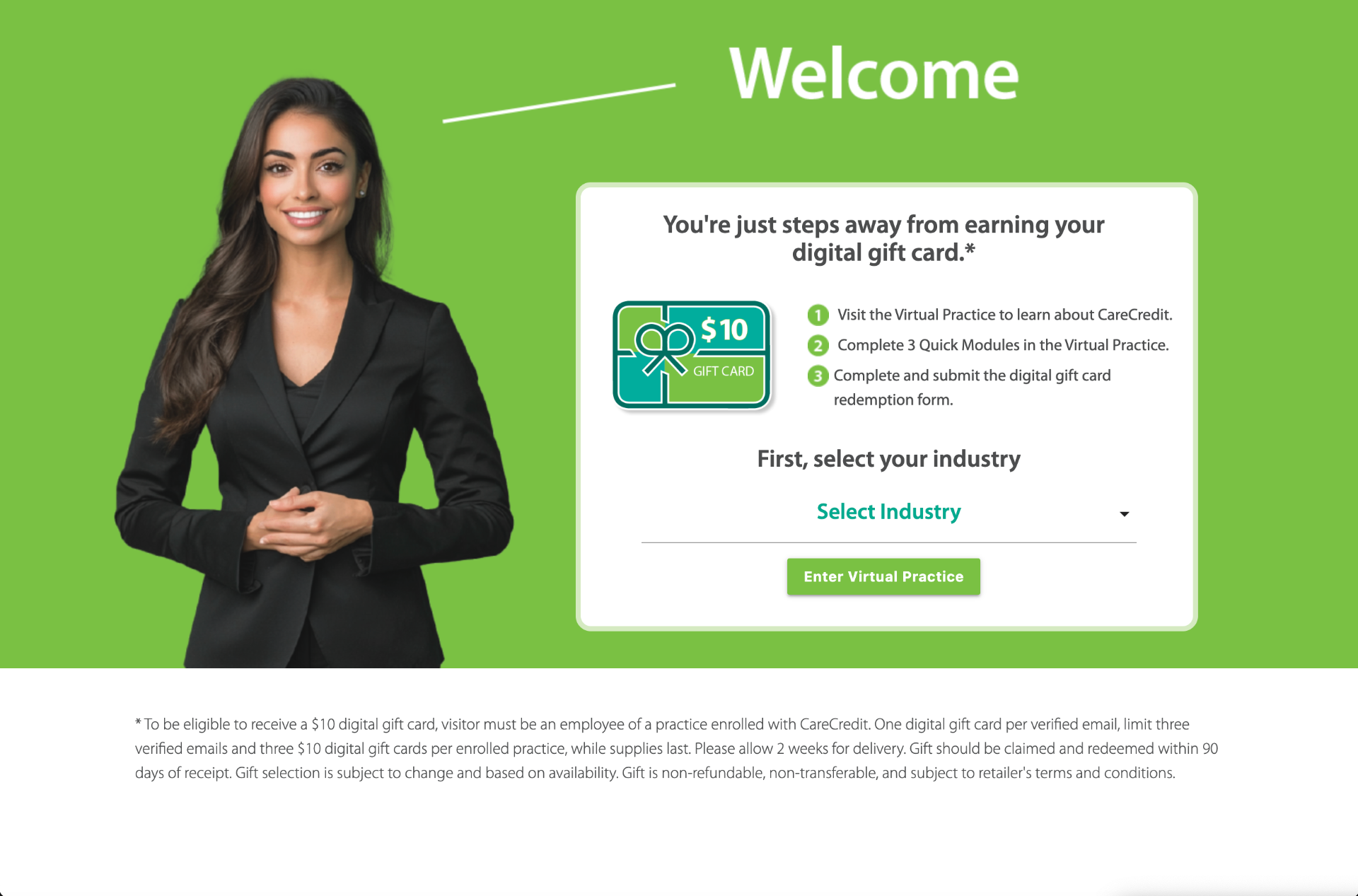 CareCredit Virtual Practice — Welcome landing page